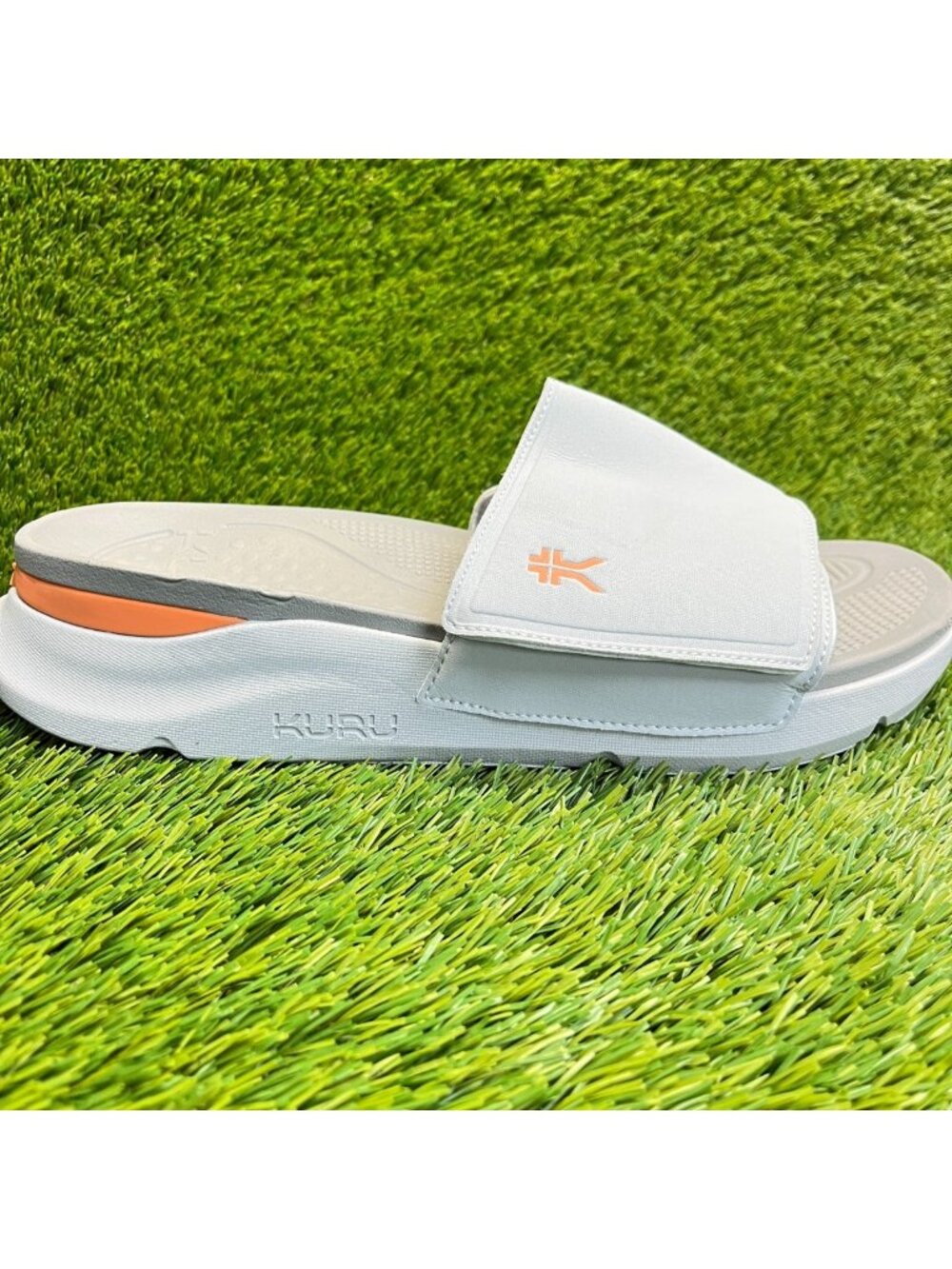 Kuru Moment Mens Size 13 Gray Orange Beach Walking Outdoor Slip On Slide Sandals